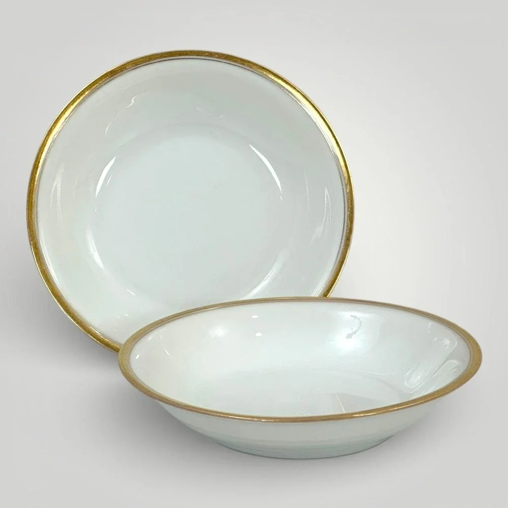 Theodore Haviland Limoges Dessert Bowls Set 2 White Gold‎ Rim France
